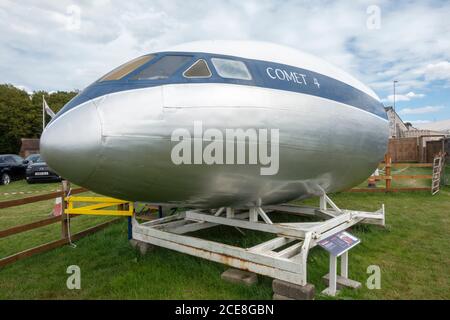 Teil des Rumpfes eines De Havilland DH106 Comet 4, ausgestellt im De Havilland Museum, London Colney, UK. Stockfoto