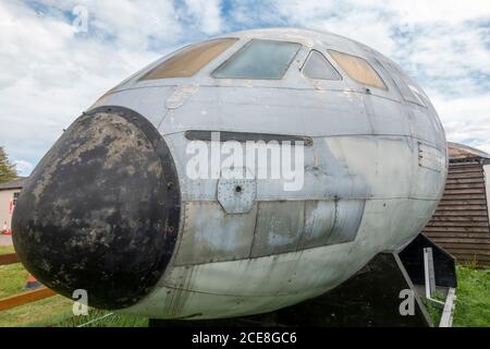 Die Nase eines de Havilland DH106 Comet 2R, ausgestellt im De Havilland Museum, London Colney, UK. Stockfoto