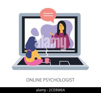 Online Psychologe Konzept auf weißem Hintergrund, flache Design Vektor-Illustration Stock Vektor
