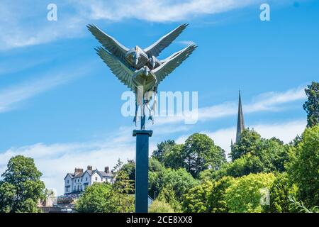 Blick auf Ross on Wye von den Gärten am Fluss. Stockfoto