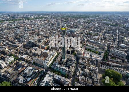 Luftaufnahme von London mit dem BT Tower. Stockfoto