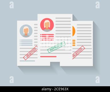 Job Competition Illustration, Approved CV liegen auf grauem Hintergrund Stock Vektor