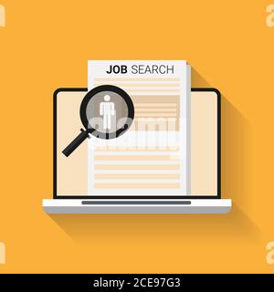 Jobsuche. Lupe Konzentrierte Sich Auf Cv-Profil Zeigt Aus Laptop-Bildschirm Stock Vektor