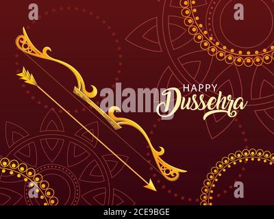 Label Happy Dussehra mit goldenen Bogen und Pfeil Vektor Illustration Design Stock Vektor