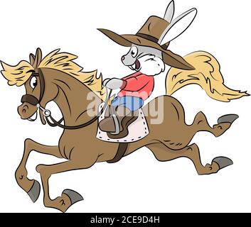 Cartoon Kaninchen Cowboy Reiten ein Pferd Vektor Illustration Stock Vektor