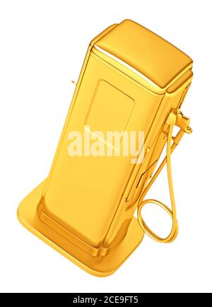 Teures Benzin: golden Betankungspumpe isoliert Stockfoto
