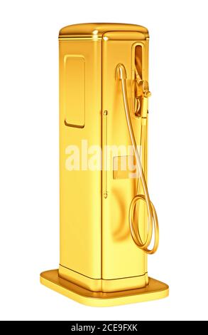Wertvolles Benzin: golden Betankungspumpe isoliert Stockfoto