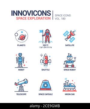 Space Exploration - Linie Design Stil Symbole gesetzt Stock Vektor