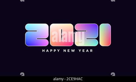 Frohes Neues Jahr 2021. Schillernde Zahl 2021, fett gerundete Ziffern mit buntem Verlauf. Grußkarte, Festplakat und Banner. Vektorgrafik Stock Vektor