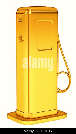 Wertvoller Kraftstoff: golden Benzinpumpe isoliert Stockfoto
