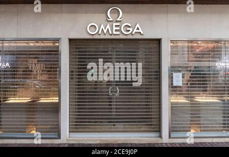 Hongkong, China. August 2020. Schweizer Luxusuhrmacher Omega Geschäft in Hongkong gesehen. Kredit: SOPA Images Limited/Alamy Live Nachrichten Stockfoto