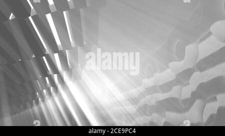 Abstrakt Moderne futuristische und organische Architektur in Form eines Rundrohrtunnels mit Volumenlicht. 3d-Rendering Illustration zurück Stockfoto