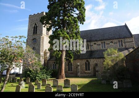 All Saints Church, Newmarket, Suffolk, ist eine von zwei mittelalterlichen Kirchen in der Stadt, und wurde eine königliche Kapelle von König Karl II.. Stockfoto