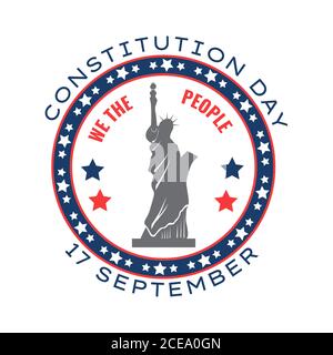 Der Tag der Verfassung in den Vereinigten Staaten wird im September 17 gefeiert. Patriotisches Banner, Poster, Vektor. Tag der Staatsbürgerschaft in Nordamerika. Farben der USA Stock Vektor