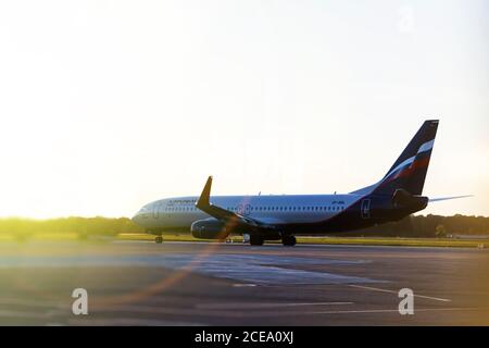 Sheremetyevo, Region Moskau, Russland - 17. September 2018 Aeroflot Linie, Stand am internationalen Flughafen Sheremetyevo. Stockfoto