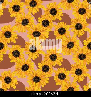 Blühende Sonnenblumen nahtloses Vektor-Muster Stock Vektor
