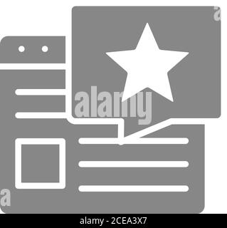 Website mit Sprechblase und grauem Sternsymbol. Benutzerfeedback, Artikelsymbol genehmigen. Stock Vektor
