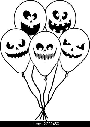 halloween Luftballons Helium schwimmend mit Gesichter Linie Stil Symbol Vektor Illustrationsdesign Stock Vektor