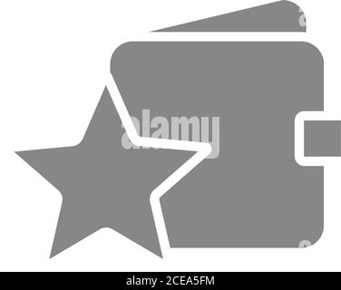 Geldbörse mit grauem Sternsymbol. Geldversicherung Zeichen. Wie positives Feedbac-Symbol. Stock Vektor