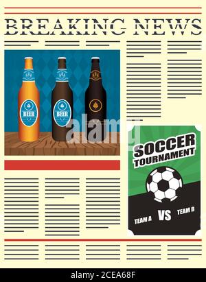 news Papier mit Bier trinken und Fußball Vektor Illustration Design Stock Vektor