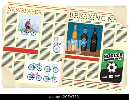 news Zeitungen öffnen mit Bier trinken und Fußball Vektor Illustration Design Stock Vektor