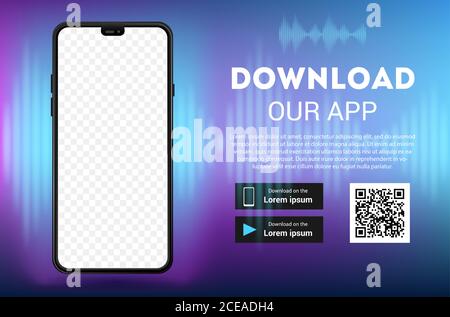 Download-Seite der mobilen App. Leerer Bildschirm Smartphone für Sie App. Download-Schaltflächen. Vektorgrafik Stock Vektor