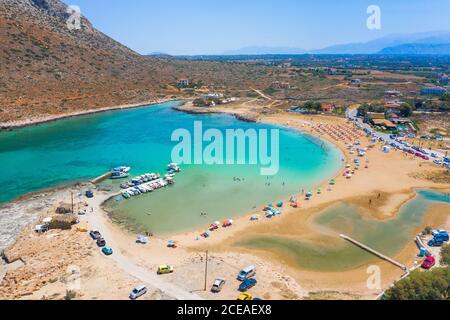 Erstaunlicher Sandstrand von Stavros in einer malerischen Lagune, Chania, Kreta, Griechenland. Stockfoto