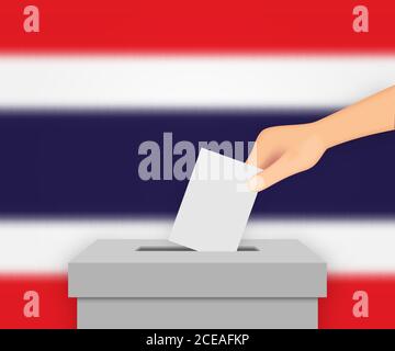 Thailand Abstimmung Wahl Banner Hintergrund. Wahlurne mit verschwommener Flagge Stock Vektor