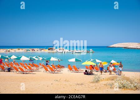 Erstaunlicher Sandstrand von Stavros in einer malerischen Lagune, Chania, Kreta, Griechenland. Stockfoto