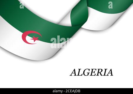 Winkende Band oder Banner mit Flagge Algerien. Für Independence day Poster Design Template Stock Vektor