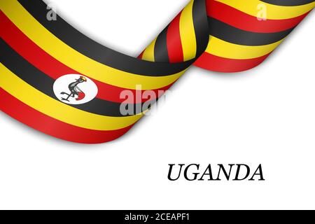 Winkendes Band oder Banner mit Flagge Ugandas. Stock Vektor