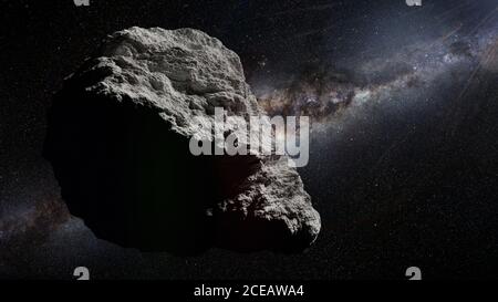 Asteroid im tiefen Raum, der von der Milchstraßengalaxie beleuchtet wird Stockfoto