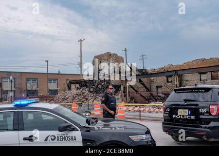 Kenosha, Usa. August 2020. Polizeifahrzeuge patrouillieren am Montag, den 31. August 2020, auf den Straßen. Die Situation ist nach wie vor angespannt, da die Demonstrationen gegen die Erschießung eines Jacob Blake, eines unbewaffneten Schwarzen, letzte Woche in Kenosha, Wisconsin, fortgesetzt werden. Foto von Alex Wroblewski/UPI Credit: UPI/Alamy Live News Stockfoto