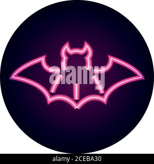 Happy halloween, kleine Fledermaus Trick oder behandeln Party Feier Neon Icon Stil Vektor Illustration Stock Vektor