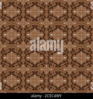 Schöne Motive auf Kawung Batik Design mit dunkelbraunem Farbdesign. Stock Vektor