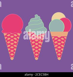 Eiszapfen mit Eis auf violettem Hintergrund Stock Vektor
