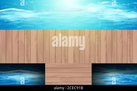 Von oben Blick auf die Holzbrücke am Strand tagsüber Stock Vektor