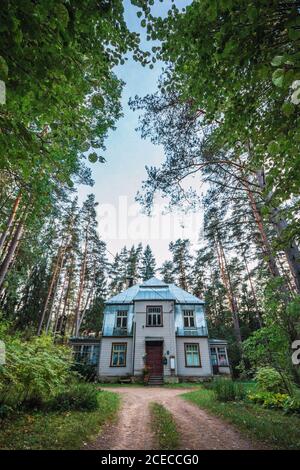 Straße zu schönen Haus im Wald Stockfoto