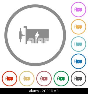 Flache Farbsymbole des fast ethernet-Netzwerk-Controllers in runden Umrissen Auf weißem Hintergrund Stock Vektor