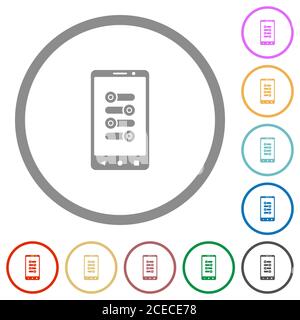 Mobile Feinabstimmung flache Farbsymbole in runden Konturen auf Weißer Hintergrund Stock Vektor