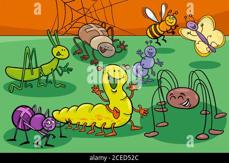 Cartoon Illustration von niedlichen Insekten und Bugs Tier Charaktere Gruppe Stock Vektor