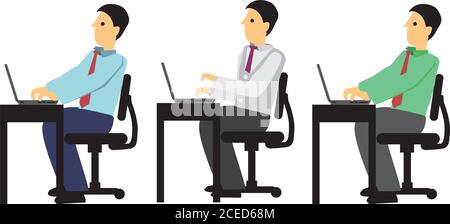 Eine Gruppe von drei Geschäftsleuten, die an ihrem Schreibtisch im Büro arbeiten. Konzept der Teamarbeit oder Corporate Life. Isolierte Vektordarstellung. Stock Vektor