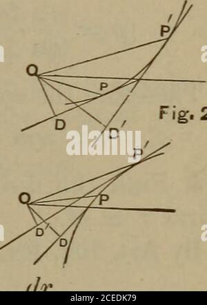 . Eine elementare Abhandlung über die Differential- und Integralrechnung. Achse von x, y ist daher y -v4 – ; das heißt y d2y dx2 : &gt; - * dx2 ist – wenn die Kurve zur Achse von x konkav ist. In d*y kann auf die gleiche Weise gezeigt werden, dass die Kurve in Richtung der Achse von x konvex ist. dx2 ist -f, wenn die 107. Polarkoordinaten. – EINE Kurve, die auf Polarkoordinaten bezogen wird, wird als konkav oder konvex zum Pol atany Point bezeichnet, je nachdem, wie die Kurve in der Nachbarschaft dieses Punktes auf der gleichen Seite des Tan-Gentes liegt oder nicht wie der Pol. BEISPIELE. 193 Es ist aus Abb. 24, dass, wenn die Kurve Stockfoto