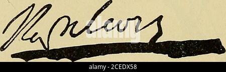 . Ein Leben von Napoleon Boneparte:. In Longwood, St. Helena, am 11. Dezember 1816, schrieb der EM-peror an Graf Las Fälle ein Kondolenzschreiben auf derBestellung der Graf erhalten hatte, um die Insel zu verlassen. Es war seine erste Unterschrift in St. Helena.. TABELLE DES CHARLES BONAPARTE.(1746-1785) VerheiratetVon diesem I. Joseph (1768-1844), verheiratet im Jahr 1794 zu Marie Julie Clary. Aus dieser Ehe : (i) Zenaide Charlotte (1801-1854), verheiratet in 1832 zu ihrem Cousin, Charles Bona-parte, Prinz de Canino. (2) Charlotte (1802 1839), verheiratet 1831Napoleon Louis, ihr Cousin, zweiter Sohn von Louis. 2d. NAPOLEON I. (1769-1821), m Stockfoto