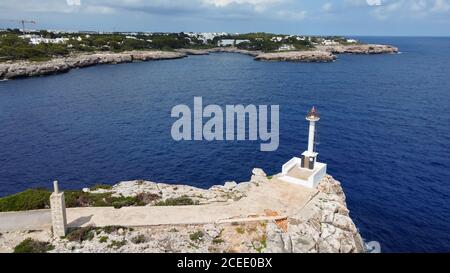 Luftaufnahme des Portopetro Leuchtturms. Insel Mallorca, Balearen, Spanien Stockfoto