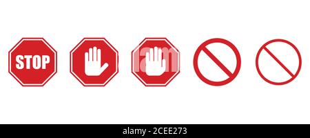 Stop-Schilder Sammlung in rot und weiß, Verkehrszeichen, Fahrer zu benachrichtigen Stock Vektor