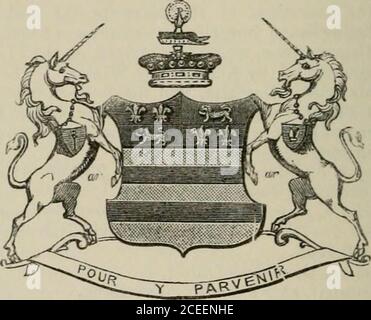 . Das Peerage des Britischen Reiches wie derzeit vorhanden : arrangiert und gedruckt aus den persönlichen Mitteilungen des Adels. Stuart, älteste Tochter Karls, verstorbener Lord Stuart deRothesay, siehe Bute, Dame des Schlafgemach an Ihre Majestät, B. 1817. Seine Lordships Mutter, Joan, erste Viscountess, war die jüngste der dreiTöchter und Co-Erben des verstorbenen Major-General John Scott, von Balcomie, Co.Fife. Ihre Ladyship d. 15 März 183/; mit m. 8. Juli 1800, der späte rechte Hon.George Canning, lange gefeiert für seine befehlshabenden Talente und Beredsamkeit, und endlich 1. Lord of the Treasurj Stockfoto