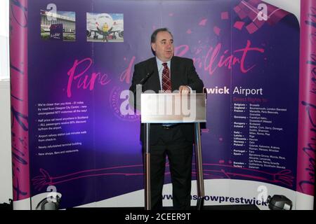 Prestwick, Ayrshire Scotland 11 Mar 2008 : Alex Salmond SNP Schottischer erster Minister beim Start der Flughäfen von Glasgow Prestwick Economic Benefit Study Stockfoto