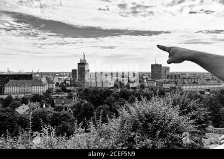 Lookout Mountain Gradowa, Blick auf die Skyline der Stadt, können Sie die Danziger Werft sehen. Setzen Sie ein Symbol der Freiheit, die Wiege der Solidaritätsbewegung. Stockfoto