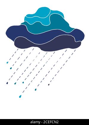 Schön in Blautönen Wolke mit Regentropfen, isoliert auf weiß Stock Vektor